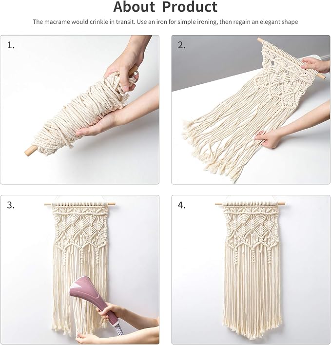 Mkono 2 Pcs Macrame Wall Hanging, Boho Woven Chic Tapestry Decor, Ivory