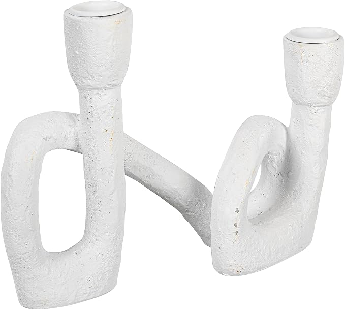 Modern Sculptural Double Taper Candle Holder, White