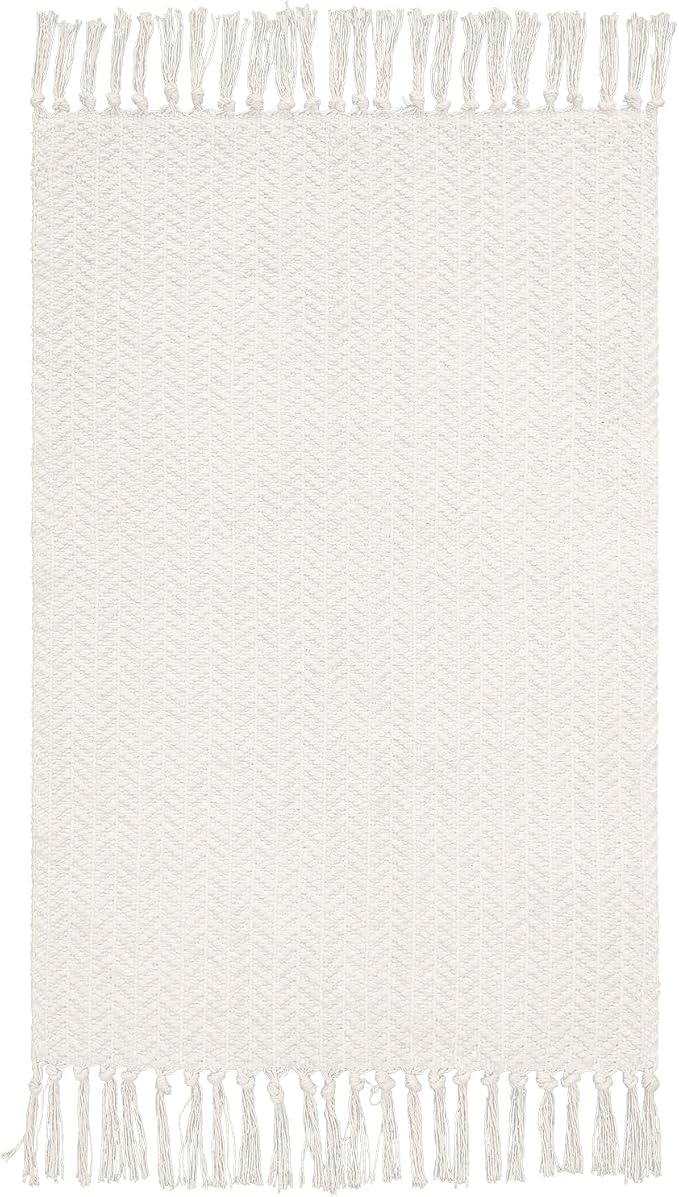 Lahome Boho Bathroom Rugs, Small 2x3 Front Door Mat for Kitchen, Washable | Indoor Entryway Area Rug Woven Cotton with Tassels, Farmhouse Non Shedding Beige Throw Low Pile Carpet for Bath Laundry