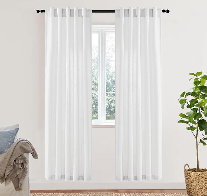 XTMYI Doorway Curtains Privacy Room Divider for Room Seperation,Sheer Faux Linen Accordion Sliding Closet Door Panels for Doors,80 Inches Long,Pure White