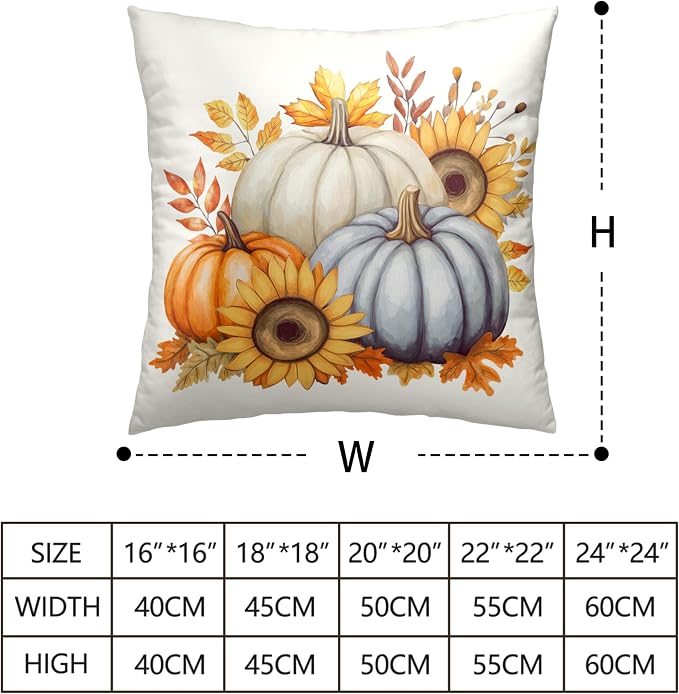 Fall Pillow Covers 16x16 Set of 2 Colorful Pumpkin Sunflower Wreath Throw Pillow Covers Autumn Harvest Pillow Case Thanksgiving Cushion Case for Home Decor Couch Sofa