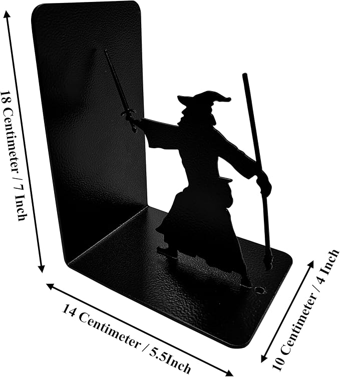 Decorative Bookends - Metal Book Ends - Black Finish - Wizard bookends Magical Bookends - 7" Tall bookends Heavy Bookends for Shelves