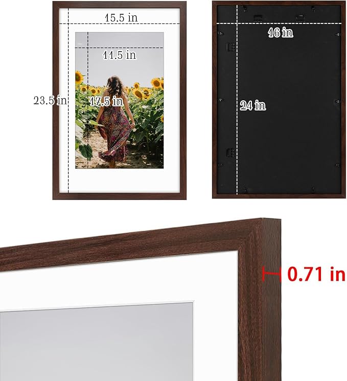 Frametory 2 Pack 16x24 Brown Picture Frame with Real Glass Mat for 12x18