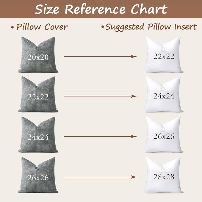 Artscope Synthetic Down Pillow Insert, 28x28 Throw Pillow Inserts Set of 2 | Down Alternative Ultra Soft Fluffy Sleeping Pillow, 100% Cotton Cover, Decorative Pillows-White