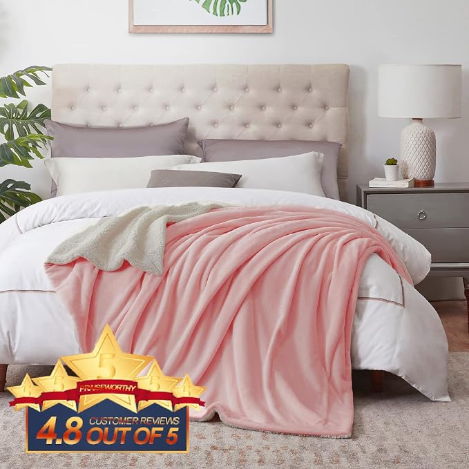 Walensee Sherpa Fleece Blanket (King Size 108”x90” Pink) Plush Throw Fuzzy Super Soft Reversible Microfiber Flannel Blankets for Couch, Bed, Sofa Ultra Luxurious Warm and Cozy for All Seasons