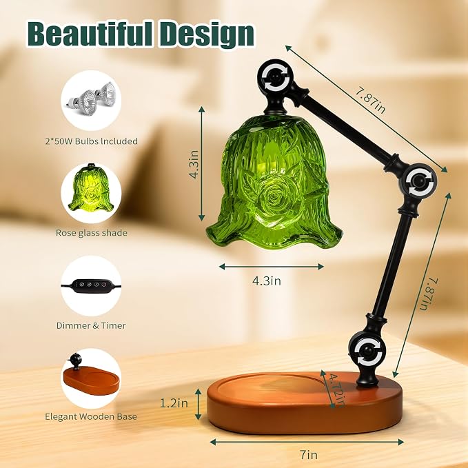 Candle Warmer Lamp, Dimmable Wax Melting Warmer with Adjustable Height, Bedroom Living Room Home Decor, Birthday Relaxation Gifts for Women (Green, Flower)