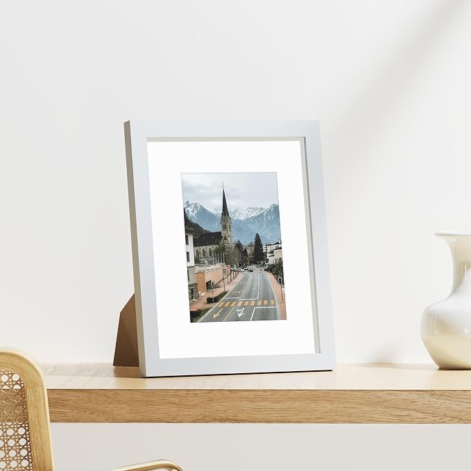 Vittanly 8x10 Picture Frames Set of 9 for Wall or Tabletop Display, White | Display Pictures 5x7 with Mat or 8x10 without Mat, Small Photo Frames, Engineered Wood with Shatter Resistant Plexiglass