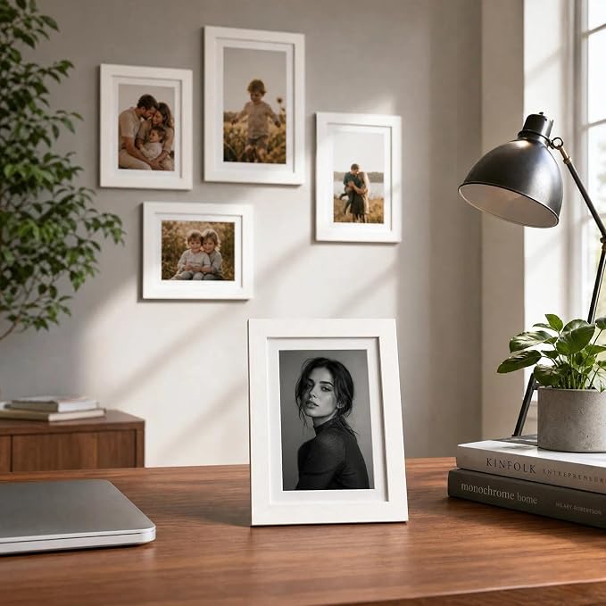 5x7 Picture Frame-White Photo Frame,4x6 Mat,Tempered Glass,Engineered Wood