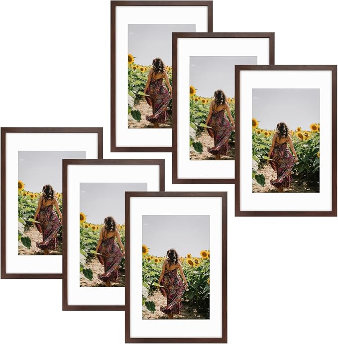 Frametory 6 Pack 16x24 Brown Picture Frame with Real Glass Mat for 12x18