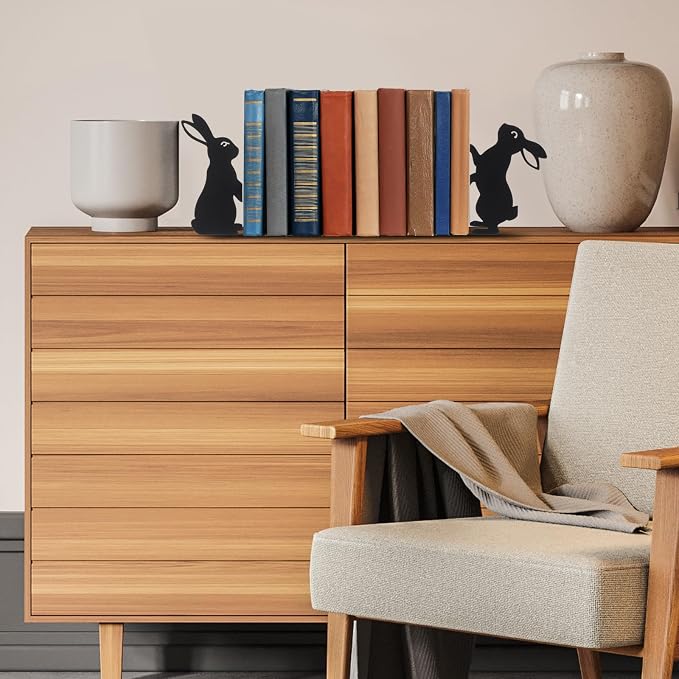 Geelin Rabbit Bookends Set of 2, Metal Bunny Book Ends for Shelves