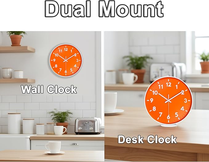 JENLYSTIME 12 Inch 3D Number Modern Indoor/Outdoor Wall Clock,Round Bright Colorful Dial,Non Ticking Silent Quartz Battery Operated, Easy to Read Simple Style Decor Clock for Bedroom,Kitchen(Orange)