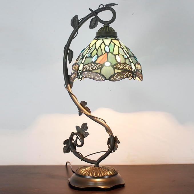 WERFACTORY Tiffany Lamp Sea Blue Stained Glass Dragonfly Style Table Light