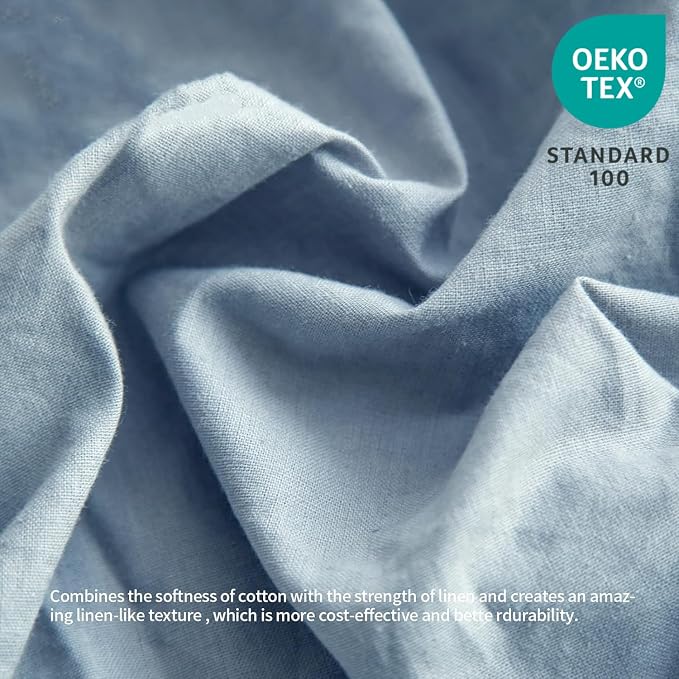 BISELINA French Linen Bed Skirt with Pleated Frills 22-Inch Tailored Drop Natural Flax Cotton Blend Dust Ruffle Soft Cozy Farmhouse Bedding (22" King, Dusty Blue)