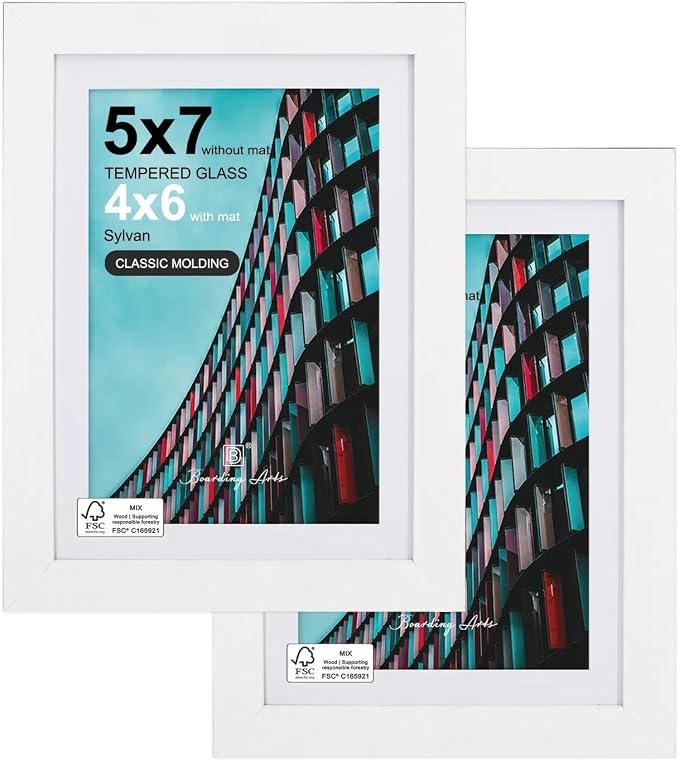 5x7 Picture Frame-White Photo Frame,4x6 Mat,Tempered Glass,Engineered Wood