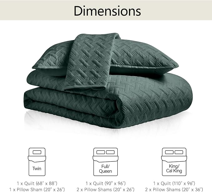 FLYMME Twin Quilt Set,Lightweight Forest Green Bedspreads,Basket Weave Pattern,Ultra Soft Microfiber Bedspread Bed Coverlet 2 Pieces for All-Seasons (1 Quilt,1 Shams)