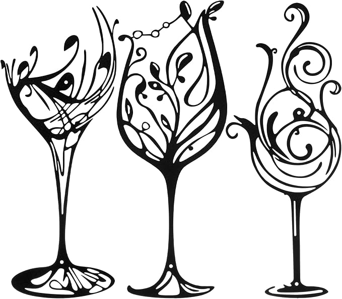 3 Pcs Wine Wall Art Black Metal Wine Sign 3 Style Modern Metal Bar Decor for Wall Drinker Gift for Dining Room and Entertaining Spaces(Classic)