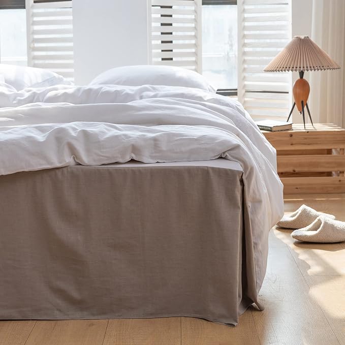 BISELINA French Linen Bed Skirt with Pleated Corner 18-Inch Tailored Drop Natural Flax Cotton Blend Basic Dust Ruffle Soft Cozy Farmhouse Bedding (18" Twin, Basic Grey)
