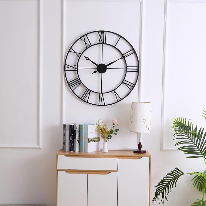 CLXEAST Large 30 Inch Wall Clocks for Living Room Decor, Roman Numeral | Battery Operated,Oversized Black Metal Wall Clock for Dinning Room,Entryway & Home Decor