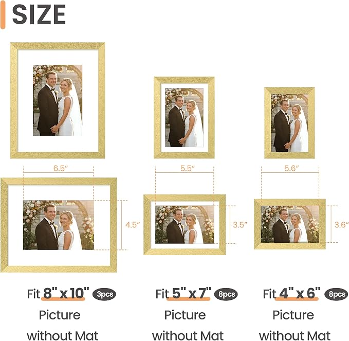 upsimples Picture Frames set of 19, Including 8x10, 5x7, 4x6 Gold Frame | Multi Picture Frames Collage Wall Decor, Gallery Wall Frame Set, Gift For Christmas, Mothers' day, Wedding, Dorm, Living Room