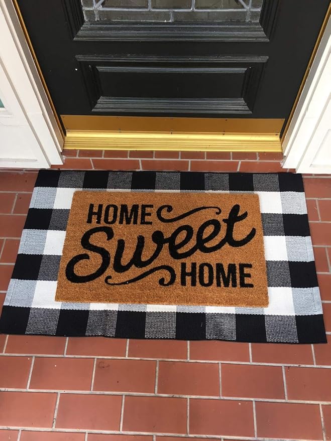LEVINIS Door Mat - Cotton Rugs Black and White Checkered Plaid Rug for Kitchen/Bathroom/Entry Way 27.5'' x 43''