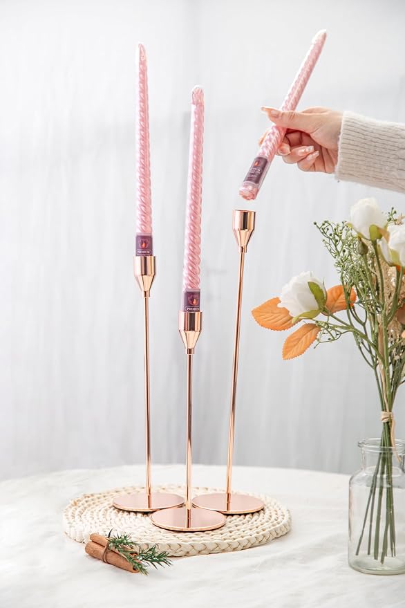Spiral Wax Taper Candles Unscented Candlesticks Twisted Candles for Home, Wedding, Dinner Table | Pack of 6 Candle Sticks(Pink Candles)