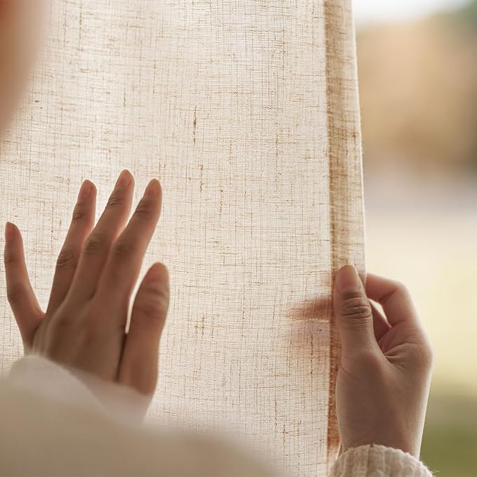 jinchan Linen Curtains Light Filtering Back Tab 100x90 Inch 1 Panel Beige | Semi Sheer Curtains 90 inch length for Bedroom Living Room, Modern Farmhouse Drapes with Rod Pocket, Natural Boho Curtains