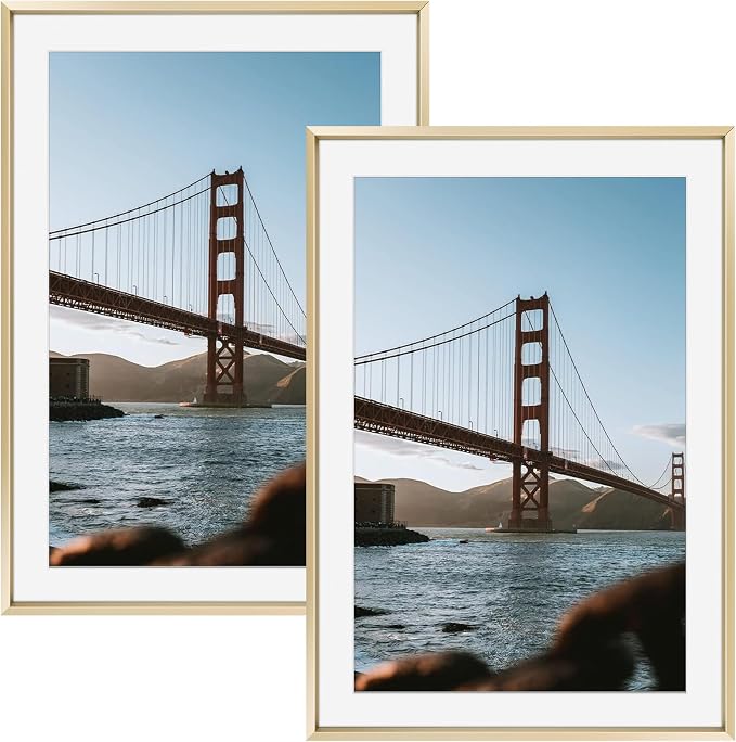 Frametory 13x19 Gold Aluminum Metal Picture Frame Mat for 11x17 Glass