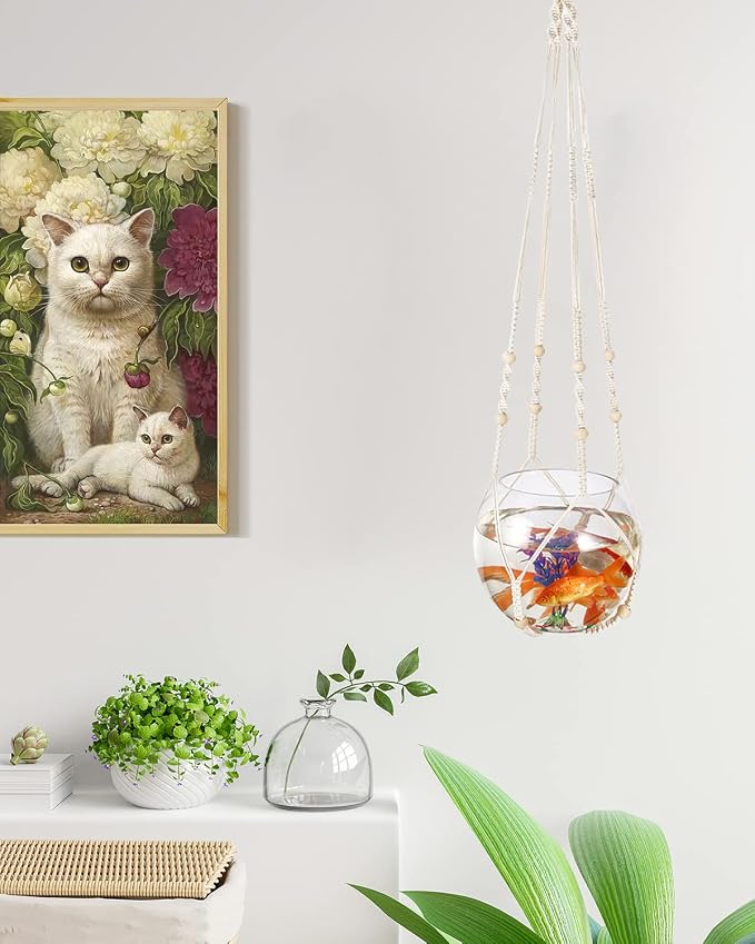 43 Inch Macrame Plant Hanger Indoor, Large Size No Tasselss Crochet Cotton Rope Hanging Planter Basket, Decorative Flower Pot Holder for Boho Home Decor (with 2 Hooks)