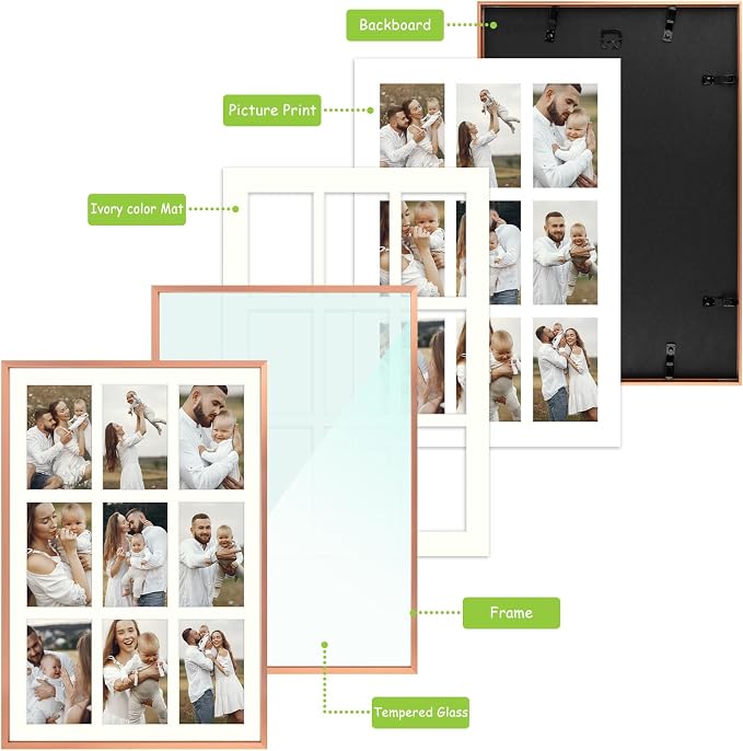 Golden State Art 13.6x19.7 Collage Frame for 9 4x6 Photos Rose Gold 2 Pack