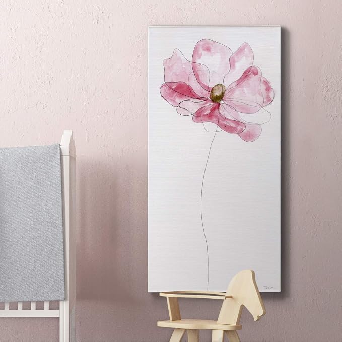 Renditions Gallery Canvas Floral Wall Art Modern Decorations Paintings Pink Flower Sketch Romantic Canvas Romantic Botanical Wall Hanging for Bedroom Office Kitchen - 12"x24" LT43