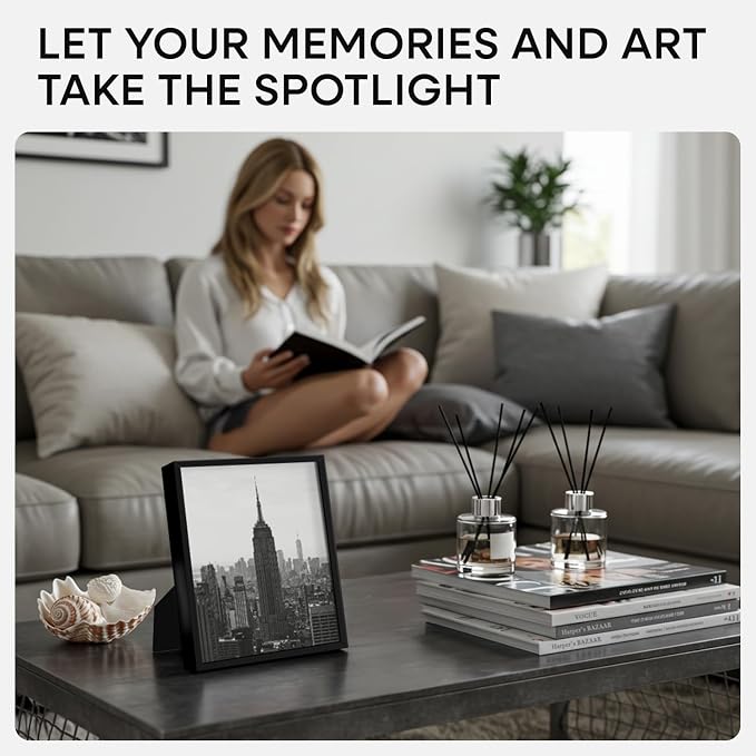 Homeforia 8x10 Black Picture Frame, High-End Metal, 5x7 Mat, Glass