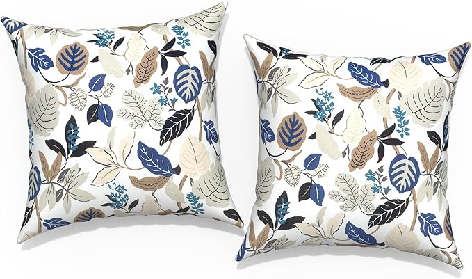 Outdoor Throw Pillow Covers 16x16 Inch, Square Patio Pillow Cases Pack of 2, Modern Decorative Back Cushion Covers for Patio Furniture Garden Couch Farmhouse, Breeze Leaves Beige