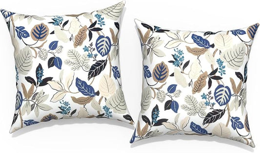 Outdoor Throw Pillow Covers 18”x18”, Decorative Pillow Covers for Patio Furniture, Modern Cushion Cases for Garden Couch Home Sofa Bed Office Chair, Pack of 2, Breeze Leaves Beige