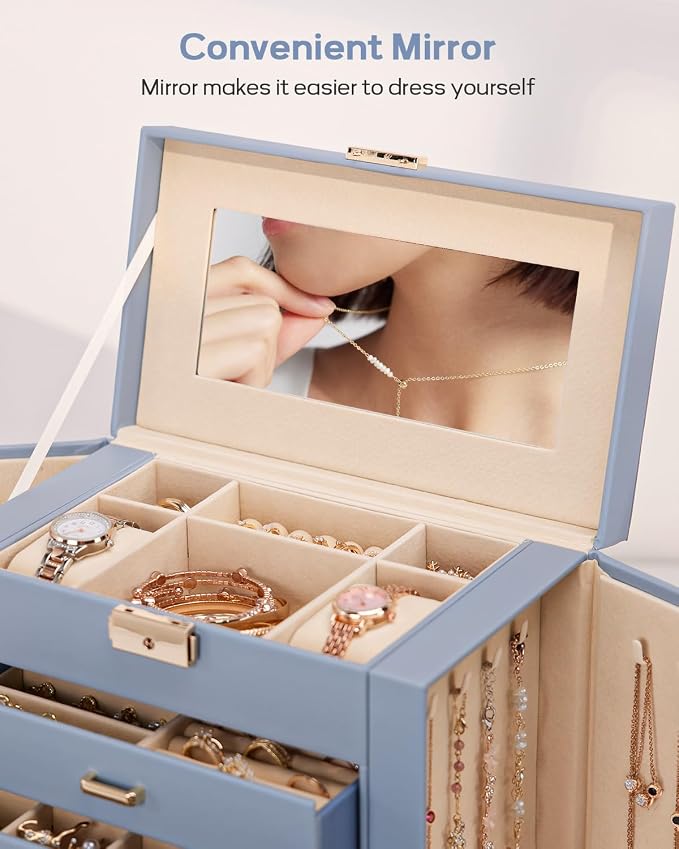 Homde Large Jewelry Box for Women: 5-Layer Organizer with Lock for Dresser | Separated Storage for Necklace Earring Ring Watch to Sort Daily Jewelry - Keep Vanities Tidy - Suitable for Birthday Gift