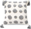 PLWORLD Boho Gray Pillow Cover 20x20, Tufted Chenille Cushion Case with Pom Poms & Tassels, 1PC Cover Only, No Insert