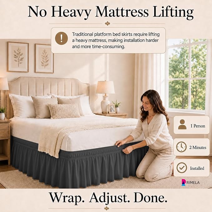 Dark Grey King Bed Skirt 15 Inch Drop Elastic Wrap Around Ruffle