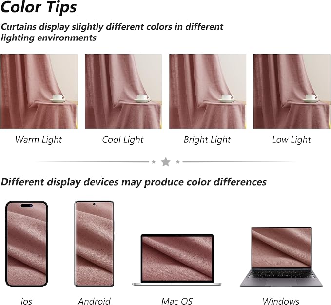 Canyon Rose Linen Curtains 96 Inches Long 2 Panel Set Rod Pocket Semi Sheer Girls Bedroom Living Room Airy Soft Fabric Window Treatments 52x96