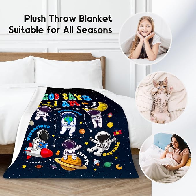 Planet Blanket, Kids Throw Blanket for Boys, Planet Gifts for Toddler Child, God Says I Am Blanket for Kids, Inspirational Gifts for Son, Soft Plush Toddler Throw Blankets for Couch Office, 30"x40"
