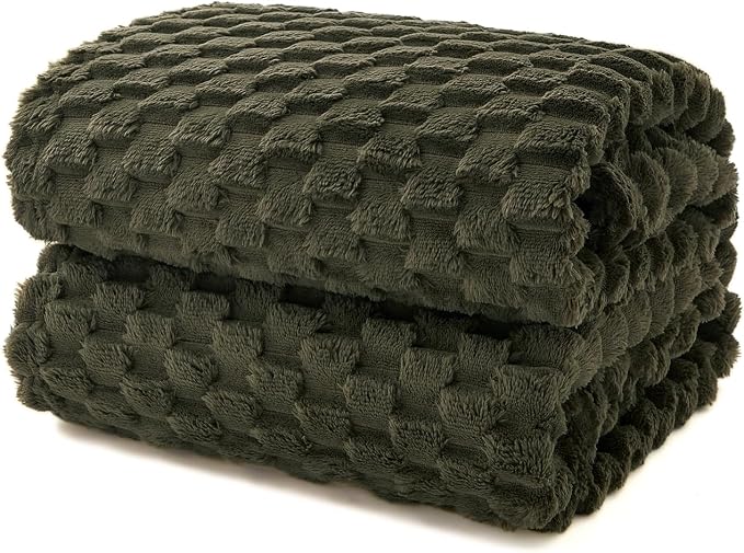 EXQ Home Fleece Blanket Queen Size for Couch or Bed - 3D Imitation Turtle Shell Jacquard Decorative Blankets - Cozy Soft Fuzzy Flannel Blanket Suitable for All Seasons(90"×90",Moss Green)