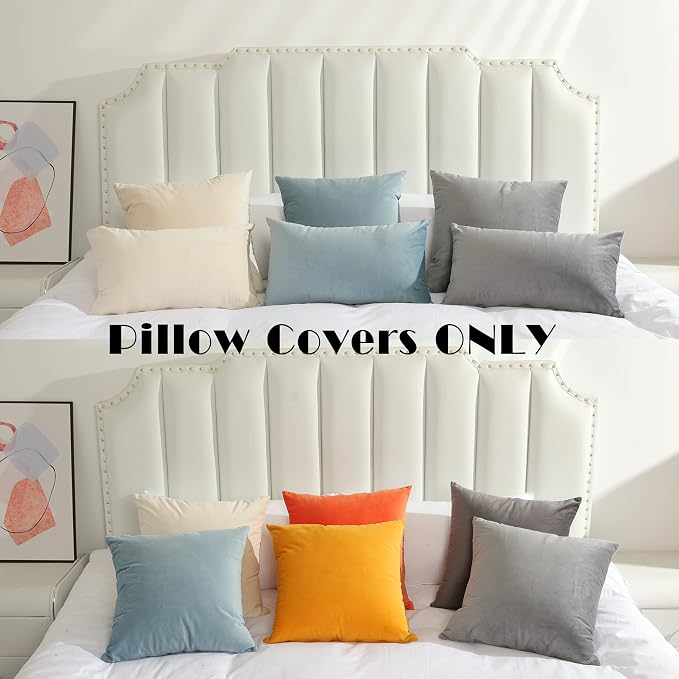 Stellhome Pack of 2 Velvet Pillow Covers Square Decorative Cushion Covers for Bed Couch Sofa Bench, 20 x 20 inch (50 x 50 cm), Grey