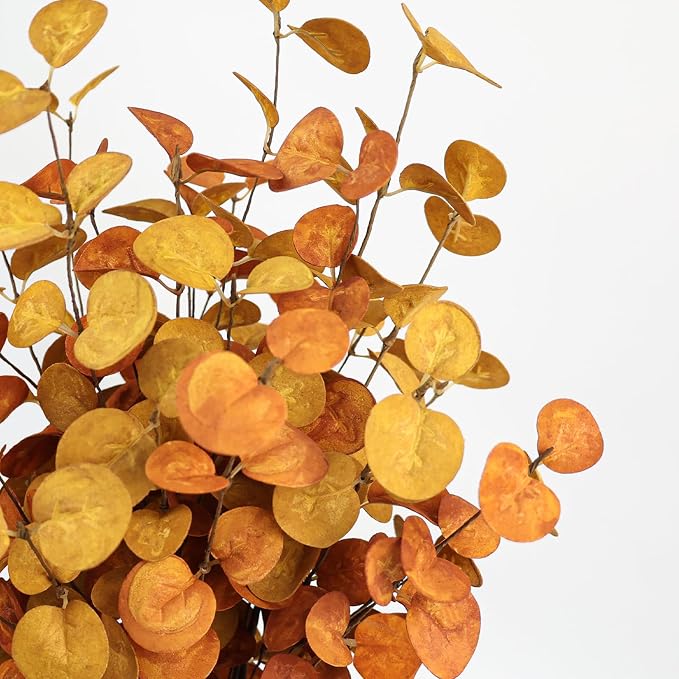 Bessol Fall Decorations Artificial Eucalyptus Stems 5Pcs Fall Eucalyptus Plants Autumn Decorations for Home Table Centerpieces Fake Fall Stems for Farmhouse Kitchen Floral Arrangements Decor