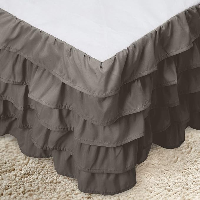 Elegant Comfort Luxurious Premium Quality 1500 Thread Count Wrinkle and Fade Resistant Egyptian Quality Microfiber Multi-Ruffle Bed Skirt - 15inch Drop, Queen, Grey
