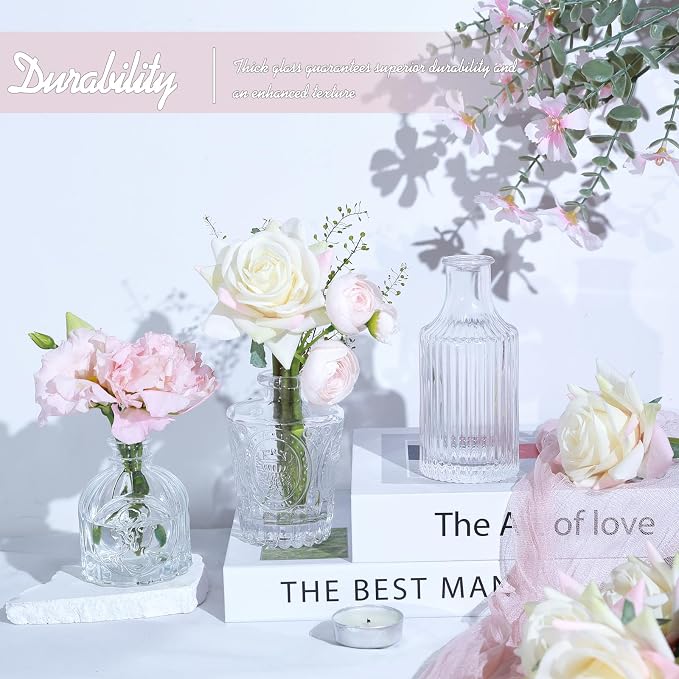 TBWIND 24pcs Clear Glass Bud Vases Set | Small Flower Vases for Centerpieces in Bulk, Mini Vintage Vase for Wedding Decor, and Home Table Décor