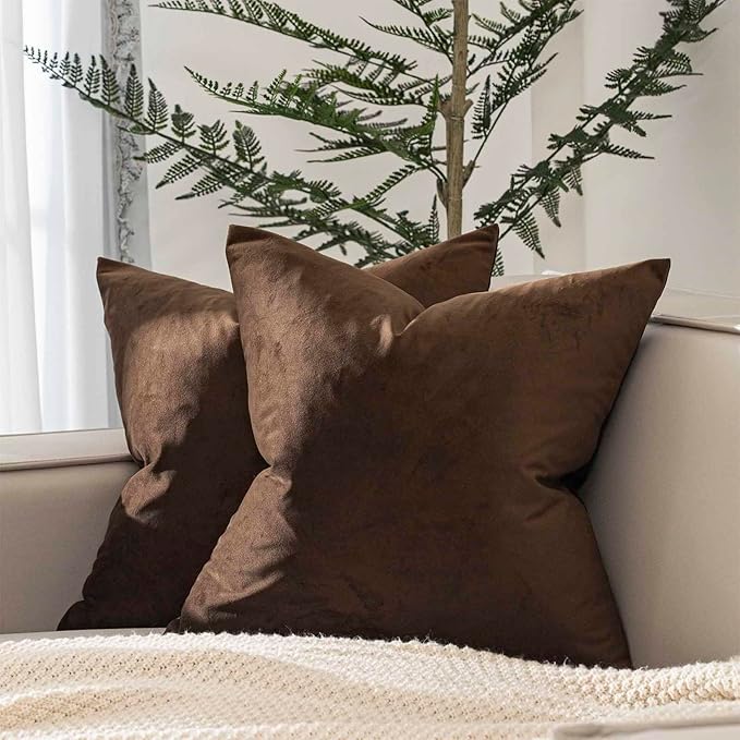 JUSPURBET 22x22 Decorative Velvet Throw Pillow Covers Set of 2,Brown