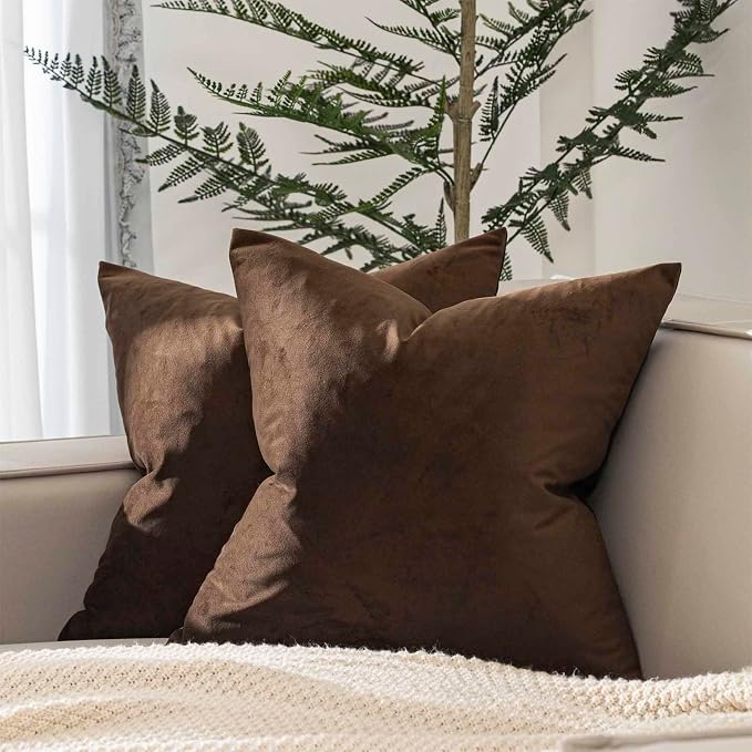 JUSPURBET 28x28 Euro Velvet Throw Pillow Covers Set of 2,Brown