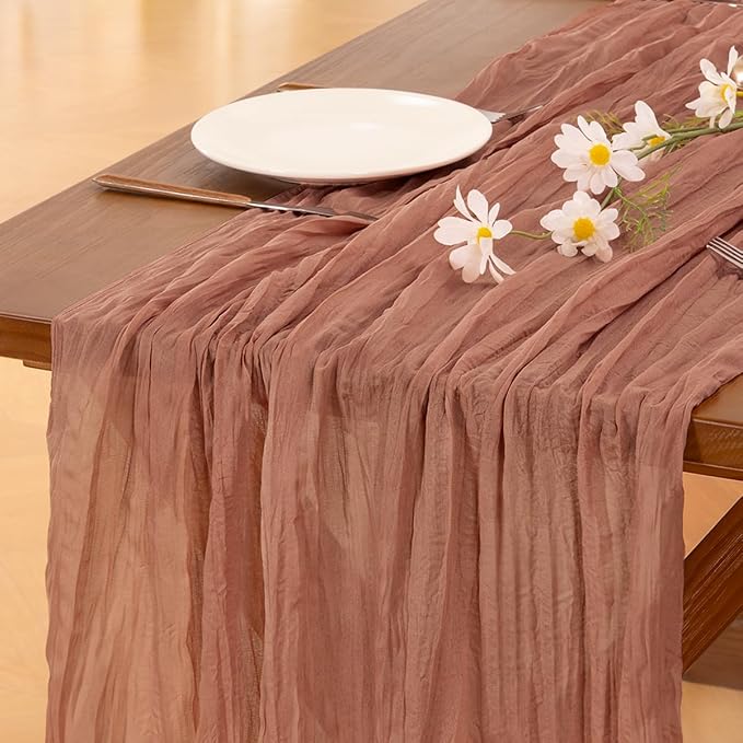 Cheesecloth Table Runner Fall Boho Wedding Birthday Party Home Decor | Dusty Rose 3pcs Rustic Gauze 10FT Cheese Cloth Sheer Farmhouse Dining Runner for Baby Shower Bridal Holiday Decorations
