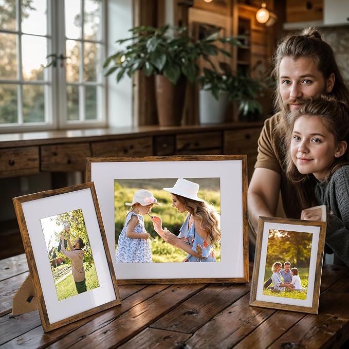 Giftgarden 14 Pack Brown Picture Frames Set, 2pcs 11x14 Matted for 8x10, 6pcs 8x10 Matted for 5x7, 6pcs 5x7 Matted for 4x6, Gallery Frame Collage for Wall or Tabletop Display