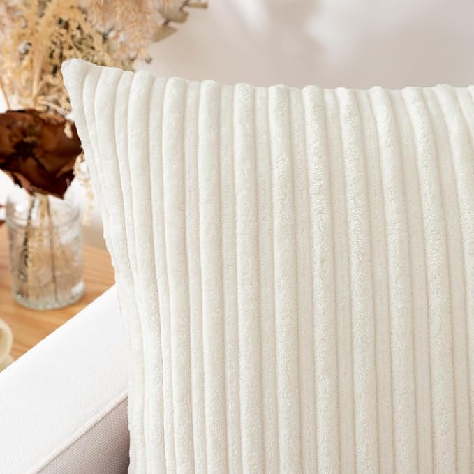 Kevin Textile Striped Corduroy 14”x36” Pillow Cover 1 Pack, Cream White