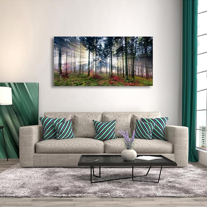 Nature Landscape Sunrise Tree Canvas Wall Art - 20x40 inches Wall Decoration for Living Room Forest Picture Artwork Painting Prints of Trees for Bedroom and Home Décor