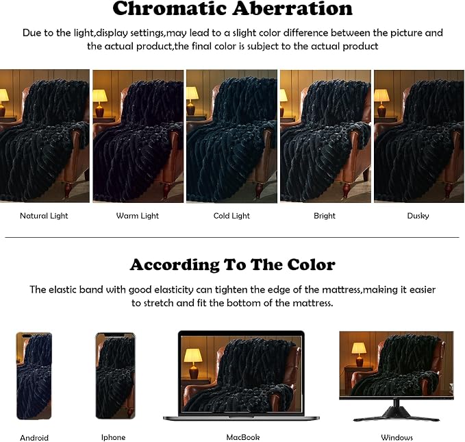 NEWCOSPLAY Faux Fur Ribbed Throw Blanket for Couch, Black, 50"x60" | Plush Soft Thick Warm Blanket for Couch Sofa Bed 850GSM, Fluffy Cozy Luxury Decorative Throw, Gift for Women Men